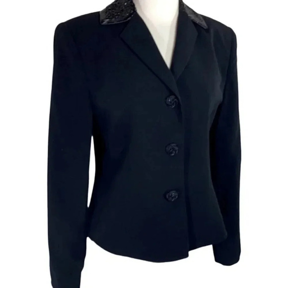 Evan-Picone Dress 8 black sequined collar/button elegant blazer - Picture 3 of 9